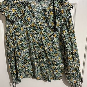 Universal Thread Women Top Blouse Green Long Sleeve Embroidered Collar- 1X